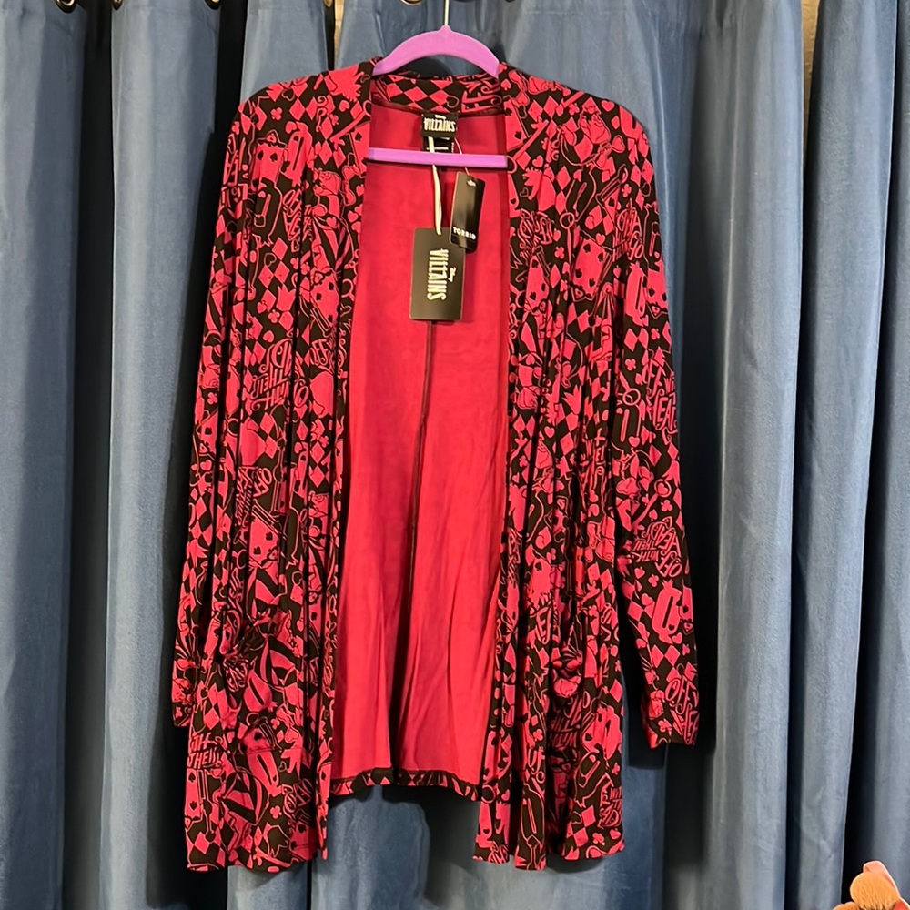 Torrid Disney Villains Queen Hearts cards Alice Wonderland cardigan 14/16 NWT